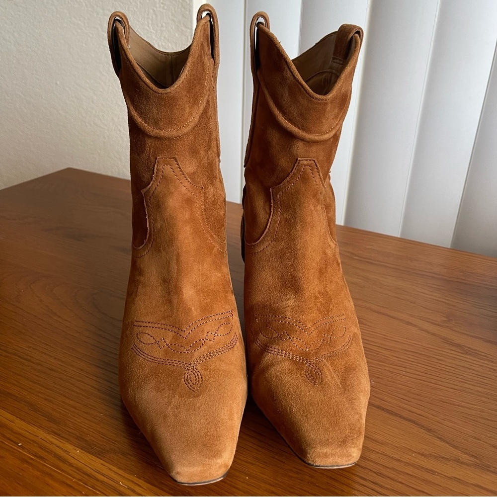 Sam Edelman Taryn Suede Western Ankle Boots Kitten Heel Brown Size 8.5 - Picture 11 of 15